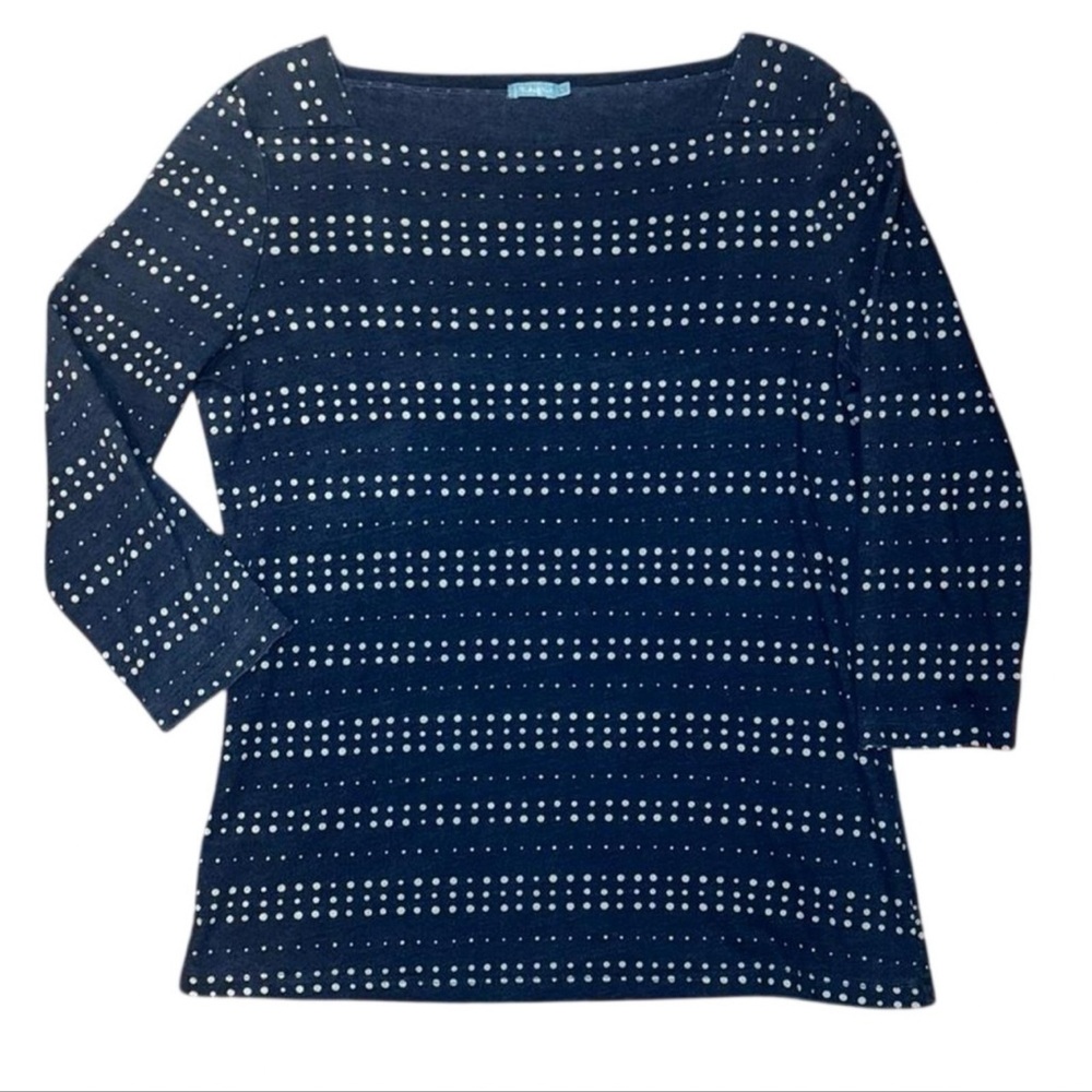 J Mclaughlin Women’s Navy & White Lined Polka Dot 3/4 Sleeve Top — LARGE